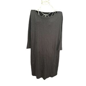 Beautiful Garnet Hill black/Gray charcoal  color 100% Cotton Boat Neck long slee